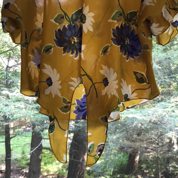 Jennie & Marlis Autumn Tie Blouse yellow with blue flowers size Large - Picture 7 of 14